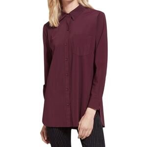 Lysse' Shiffer Button Up Blouse Size L Cabernet 4 Way Stretch Travel Designer